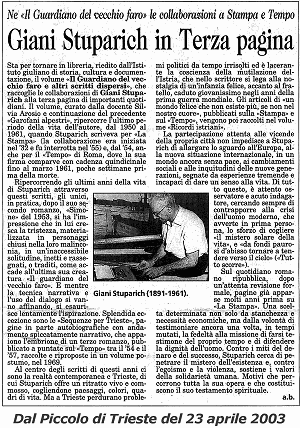 GIANI STUPARICH IN TERZA PAGINA - DAL «PICCOLO» DEL 23 APRILE 2003